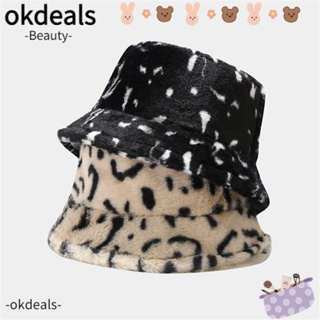 Okdeals หมวกบักเก็ตลําลอง ประดับขนเฟอร์เทียม ให้ความอบอุ่น สําหรับผู้หญิง