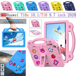 เคสกันกระแทก ลายการ์ตูนหมีสตรอเบอร์รี่ พร้อมขาตั้ง PC สําหรับ Huawei Matepad T10 Matepad T10S 2020 9.7 นิ้ว 10.1