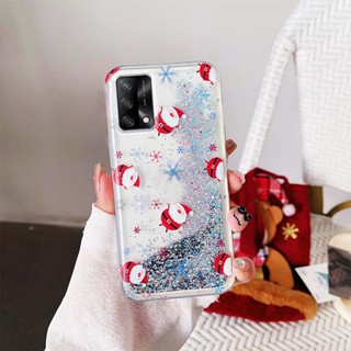 Ybd เคสโทรศัพท์มือถือ ลายต้นคริสต์มาส ซานตาคลอส กวาง มีทรายไหล สําหรับ OPPO A74 4G Reno 6 lite 4G A95 4G F19 F19S 4G