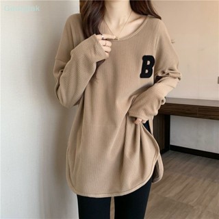 【Geor】เสื้อยืดลําลอง แขนยาว คอกลม ปักลายตัวอักษร ทรงหลวม แฟชั่นสําหรับสตรี GG