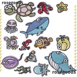 Rosegoods1 แผ่นแพทช์ ปักลายการ์ตูนสัตว์ทะเล 14 ชิ้น สําหรับเย็บปักถักร้อย DIY