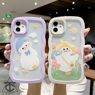 การ์ตูนเป็ดพิมพ์ขอบหยัก 2-In-1 เคสสำหรับiPhone 11 12 13 14 Pro Max 8 7 Plus XR X XS Max 15 ป้องกันกันกระแทกปลอกใส