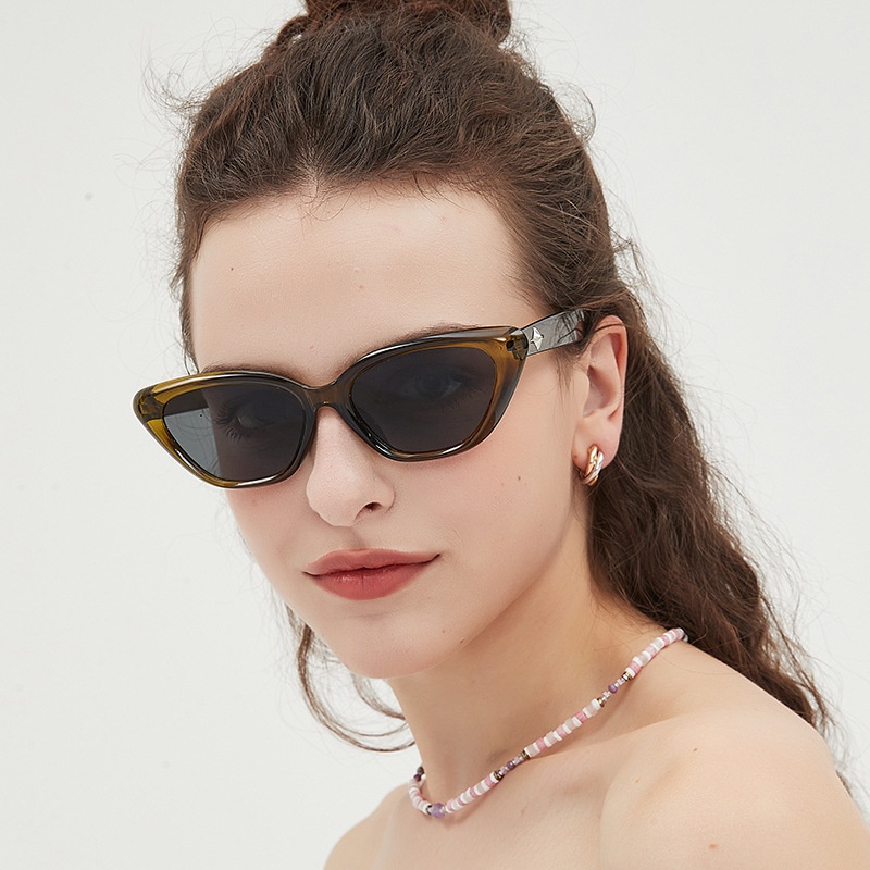 Cat Eye แว่นตากันแดดผู้หญิง Vintage สีทึบ UV400 ป้องกัน - รูปที่ 2
