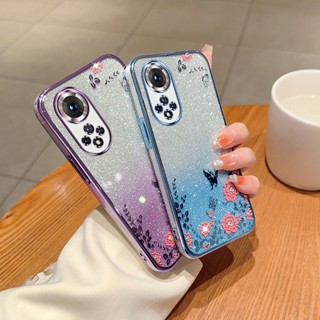 เคสโทรศัพท์มือถือแบบนิ่ม TPU กันกระแทก แต่งกลิตเตอร์ ไล่โทนสี ลายดอกไม้ หรูหรา สําหรับ Huawei Nova 9SE 10SE Y90 Y91 8SE Nova11 Nova10 Nova8 Novay90