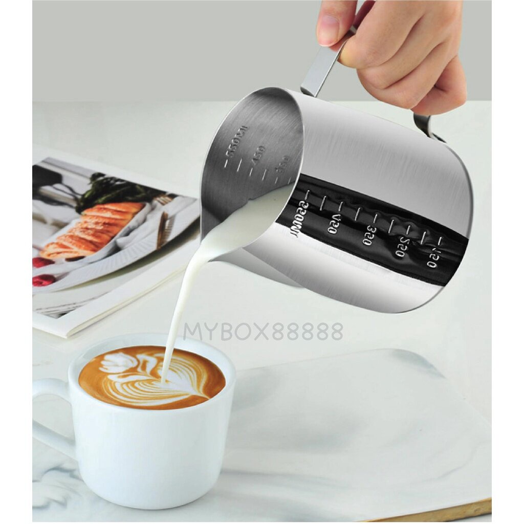 เหยือกตีฟองนม ไม่มีสเกล/มีสเกล 350ml/550ml/900ml เหยือกสแตนเลส เหยือกกาแฟ Milk Pitcher ถ้วยตวงนม สำหรับชงกาแฟ พิชเชอร์ – โปรปัง