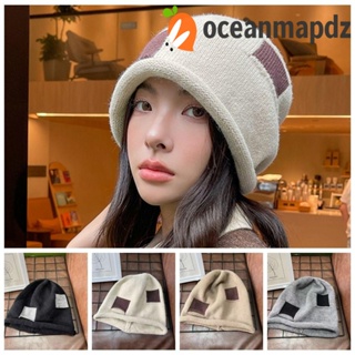 Oceanmapdz หมวกบีนนี่ถัก ทรงสี่เหลี่ยม สีพื้น สไตล์เกาหลี เรียบง่าย สําหรับผู้หญิง