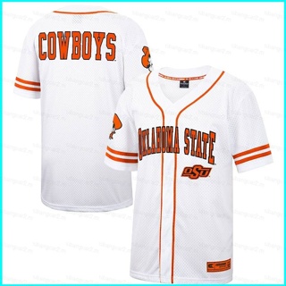 เสื้อกีฬาเบสบอล เสื้อคาร์ดิแกน เสื้อยืด พลัสไซซ์ ลายการ์ตูน Oklahoma State Cowboys Jersey Button-Down