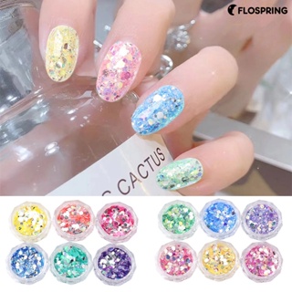 Flospring อุปกรณ์ตกแต่งเล็บ เลื่อม สีมาการอง 6 กล่อง ต่อชุด DIY