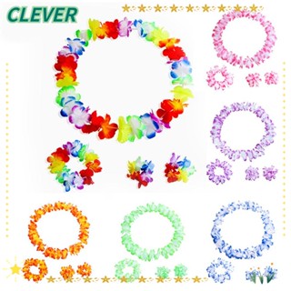 Clever สร้อยคอ จี้ดอกไม้ สไตล์ฮาวาย หลากสี 4 ชิ้น/ชุด สําหรับตกแต่งงานแต่งงาน