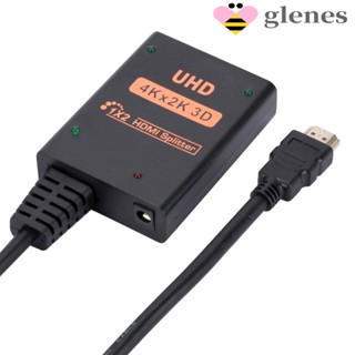 Glenes ตัวแยก 4K HDMI เข้า 1 ออก 2 ตัวแปลงวิดีโอ 4K HDMI 1x2 พร้อมสายเคเบิล อุปกรณ์หน้าจอเดียวกัน 3D 4K*2K HDMI สวิตช์ 1 เป็น 2