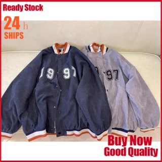 เสื้อแจ็กเก็ตเบสบอล ผ้าลูกฟูก ทรงหลวม อเนกประสงค์ สําหรับผู้ชาย