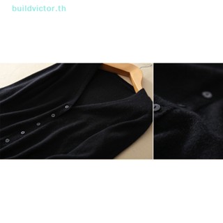 Buildvictor เสื้อคาร์ดิแกน กันหนาว คอวี ผ้าขนสัตว์แคชเมียร์ แบบถัก ทรงสลิม สําหรับผู้หญิง TH