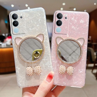 ขายดี เคสโทรศัพท์มือถือแบบนิ่ม ใส ลายแมว พร้อมกระจกแต่งหน้า สําหรับ VIVO V29 5G Y27 Y36 Y78 5G 4G 2023 Y02 Y02t Y02A V29 Y27 Y36