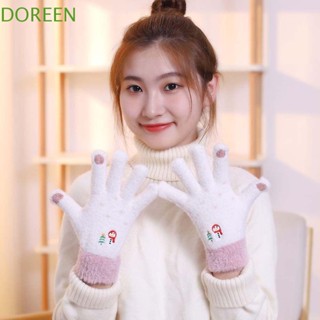 Doreen ถุงมือคริสต์มาส ผู้หญิง นุ่ม เรียบง่าย เต็มนิ้ว ของขวัญคริสต์มาส ถัก ตุ๊กตาหิมะ หน้าจอสัมผัส ถุงมือขับรถ