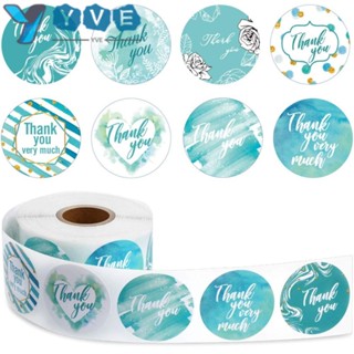 Yve สติกเกอร์ฉลาก ลาย Thank You 8 แบบ สีฟ้าน้ํา 1.5 นิ้ว สําหรับติดซองจดหมาย ฉลากปาร์ตี้