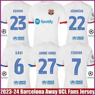 Yp2 เสื้อยืด แขนสั้น ลาย Barcelona Away Gavi Kounde Gundogan Yamal Ferran Jersey พลัสไซซ์ PY2 2023-2024