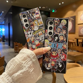 เคสโทรศัพท์มือถือ PC แข็ง ผิวด้าน ลายการ์ตูนลูฟี่ วันพีช สีดําด้าน สําหรับ Samsung Galaxy Z Fold 5 Z Fold 4 Z Fold 3