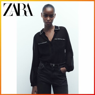 Zara ใหม่ เสื้อเชิ้ต โปร่งแสง เย็บติดกัน สําหรับผู้หญิง