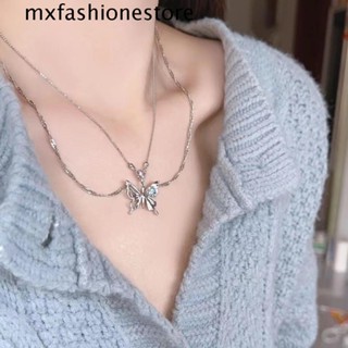 Mxfashione สร้อยคอโชคเกอร์ สองชั้น สีเงิน สไตล์ฝรั่งเศส สร้างสรรค์ หรูหรา สําหรับผู้หญิง