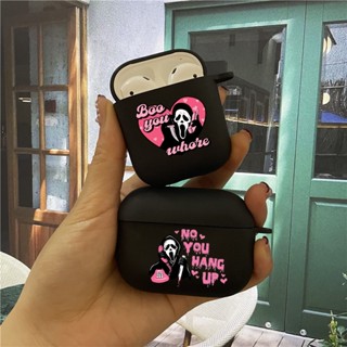 เคสหูฟังซิลิโคนนิ่ม ลาย Ghostface Scream Horror Art สีดํา สําหรับ Apple Airpods 1 2 3 Pro Pro2 Airpods 3