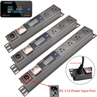 Pdu รางปลั๊กไฟ โวลต์มิเตอร์ แอมมิเตอร์ พลังงาน C14 2-14 ซ็อกเก็ต US ปลั๊ก EU C14 สาย 1.5 ม.