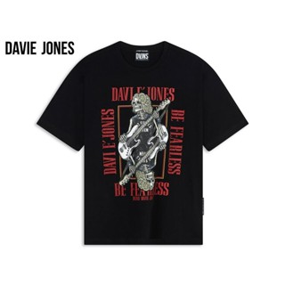 DAVIE JONES เสื้อยืดโอเวอร์ไซซ์ พิมพ์ลาย สีดำ Graphic Print Oversized T-Shirt in black WA0150BKสามารถปรับแต่งได้