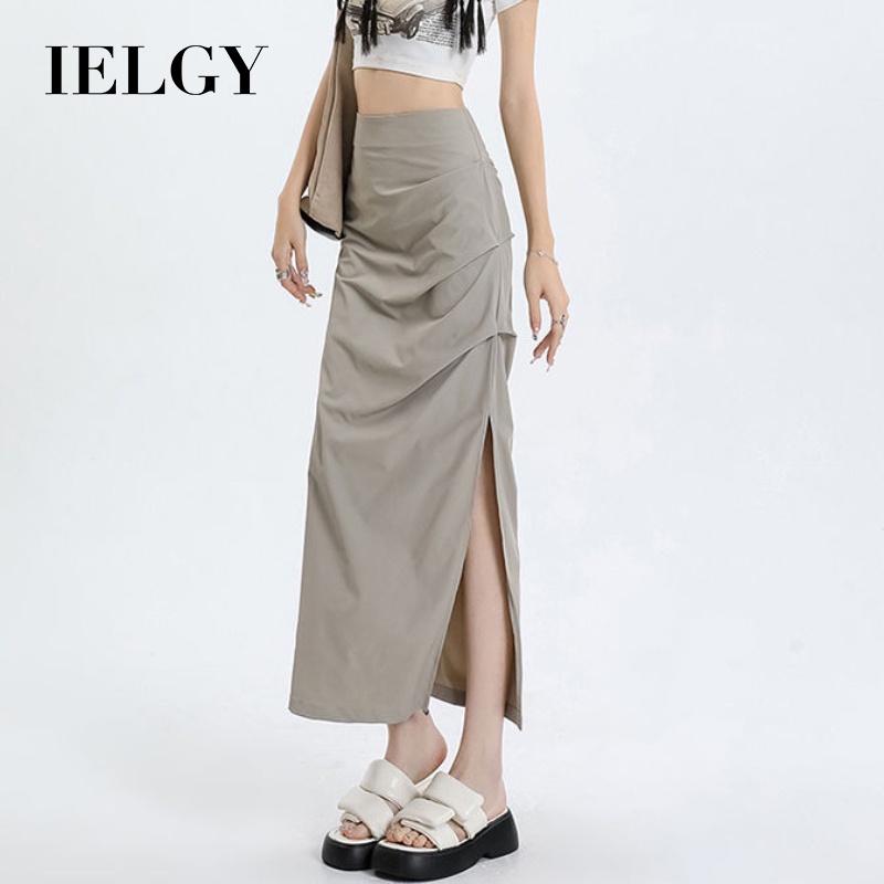 IELGY ชุดทํางาน กระโปรง ผ่าข้าง ผู้หญิง สาวร้อน กระโปรงเอวสูง สะโพก