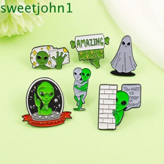 Sweetjohn เข็มกลัดอัลลอย รูปการ์ตูนเอเลี่ยน อวกาศ เอเลี่ยน อวกาศ สีเขียว สําหรับสัตว์เลี้ยง สุนัข แมว