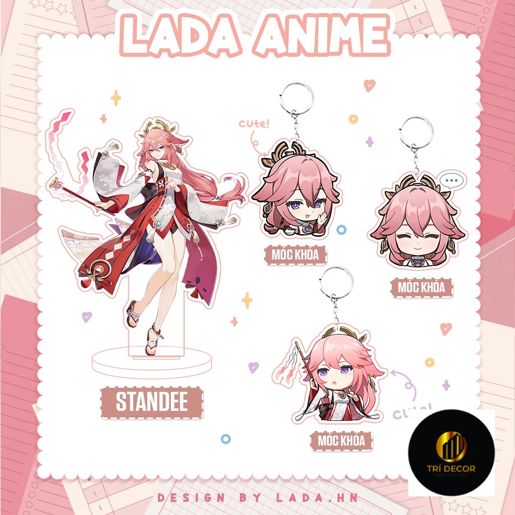 Yae Miko Genshin Impact Lada โต๊ะทํางานโมเดลพวงกุญแจน่ารักจิบิอะนิเมะของขวัญตกแต่ง