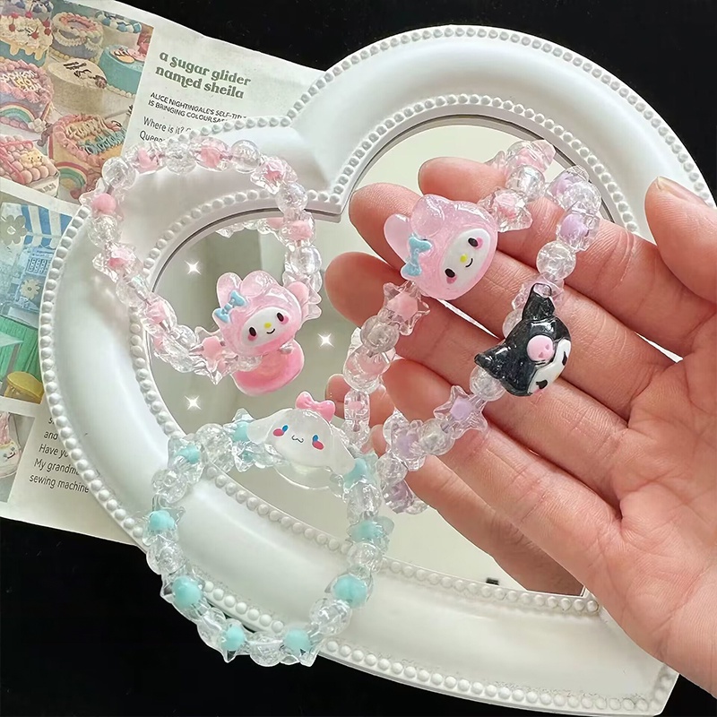 Cinnamoroll Kuromi My Melody Sanrio สร้อยข้อมือ สายหนัง ประดับคริสตัล ลายการ์ตูนน่ารัก ของเล่นคู่รัก สําหรับเด็กผู้หญิง วันเกิด