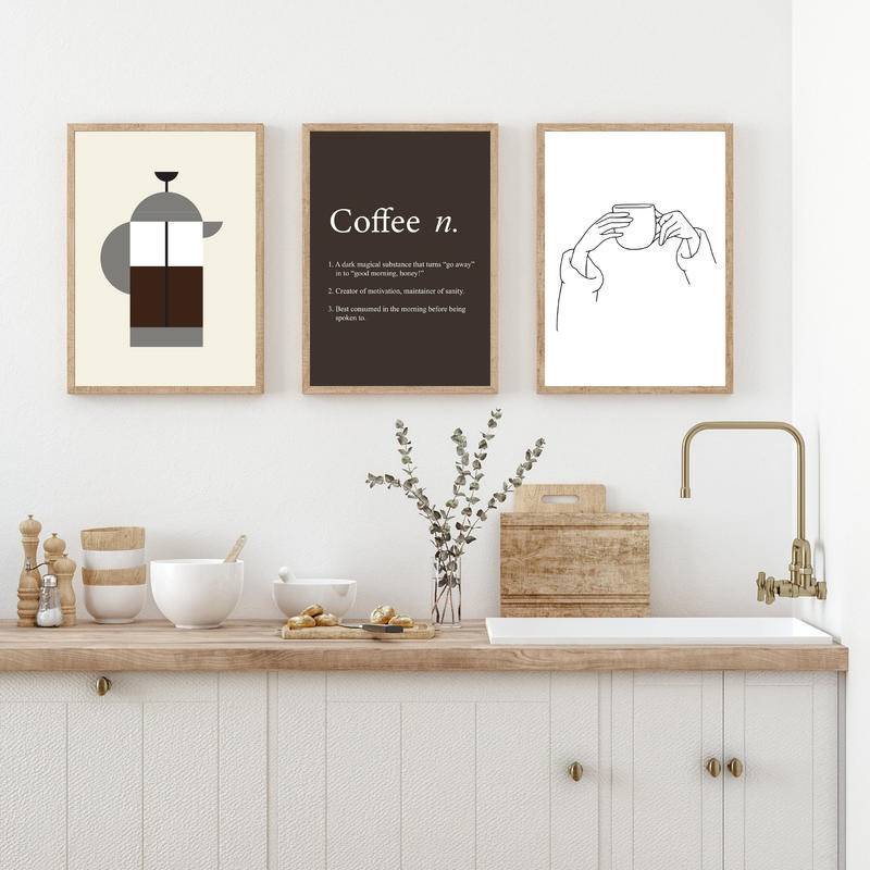 โปสเตอร์ภาพวาดผ้าใบ รูปกาแฟ สีดํา สําหรับตกแต่งผนังห้องครัว