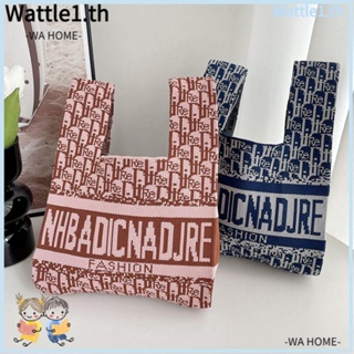 Wttle กระเป๋าถือ ผ้าถัก แฮนด์เมด ความจุสูง ลายตัวอักษร Jacquard สําหรับนักเรียน