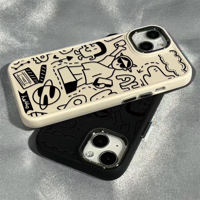 เคสโทรศัพท์มือถือ ซิลิโคนนุ่ม กันกระแทก ลายกราฟฟิตี้ เด็กผู้หญิง ปุ่มโลหะ สําหรับ IPhone 15 14 13 12 11 Pro Max XS X XR 8 + 7 Plus