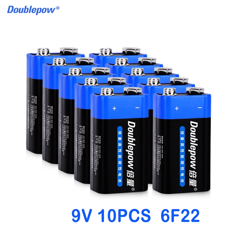 10PCS 9V Disposable Battery 6F22 Zinc Carbon Primary Battery for KTV Multimeter Microphone Electroni