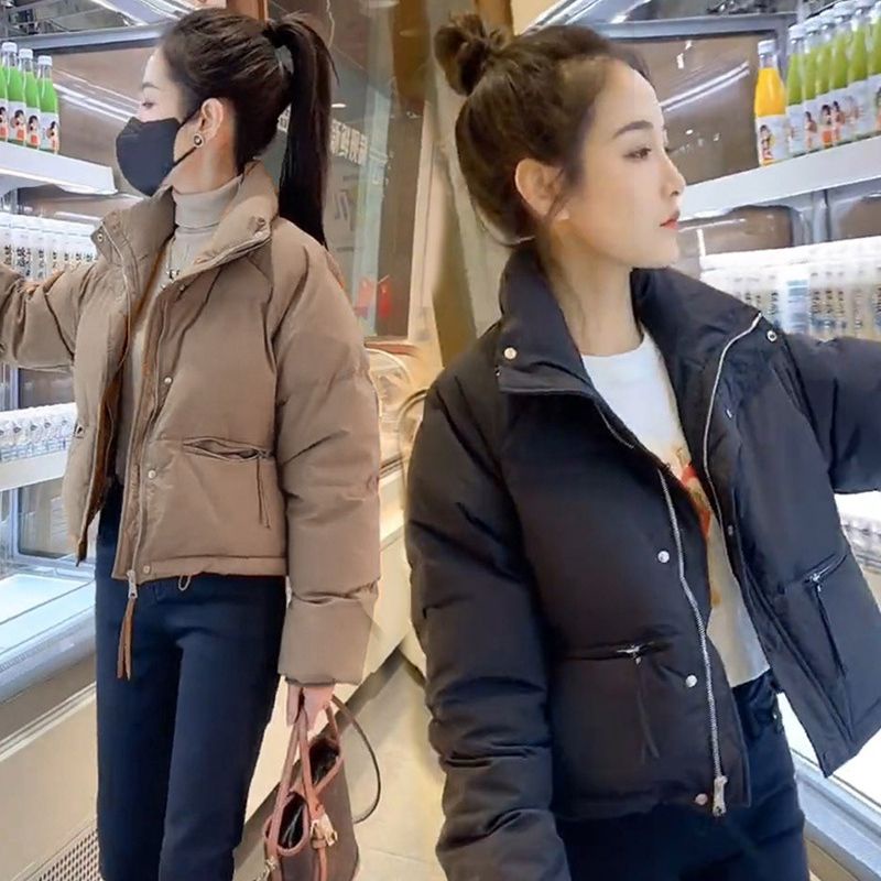 เสื้อโค้ทกันหนาว แขนยาว แบบหนา ทรงหลวม สีพื้น แฟชั่นฤดูหนาว สําหรับผู้หญิง