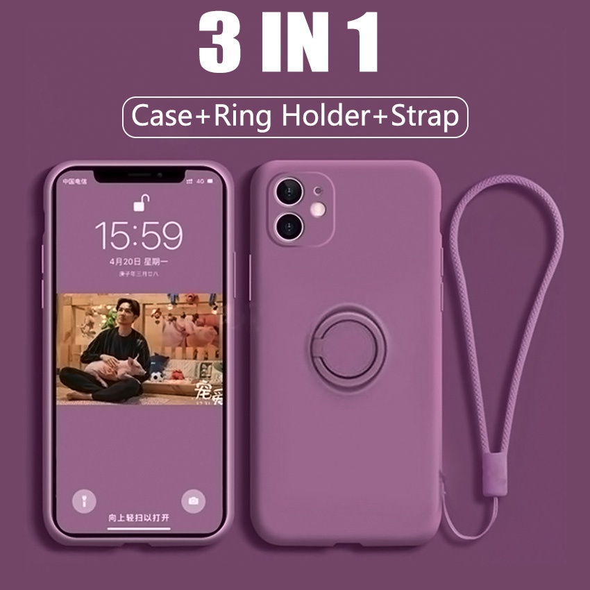 เคสโทรศัพท์มือถือ ซิลิโคนนิ่ม กันรอยกล้อง พร้อมสายคล้อง หรูหรา สําหรับ iPhone 15 11 12 13 14 Pro Max 12 Mini XS XR X 8 7 Plus SE