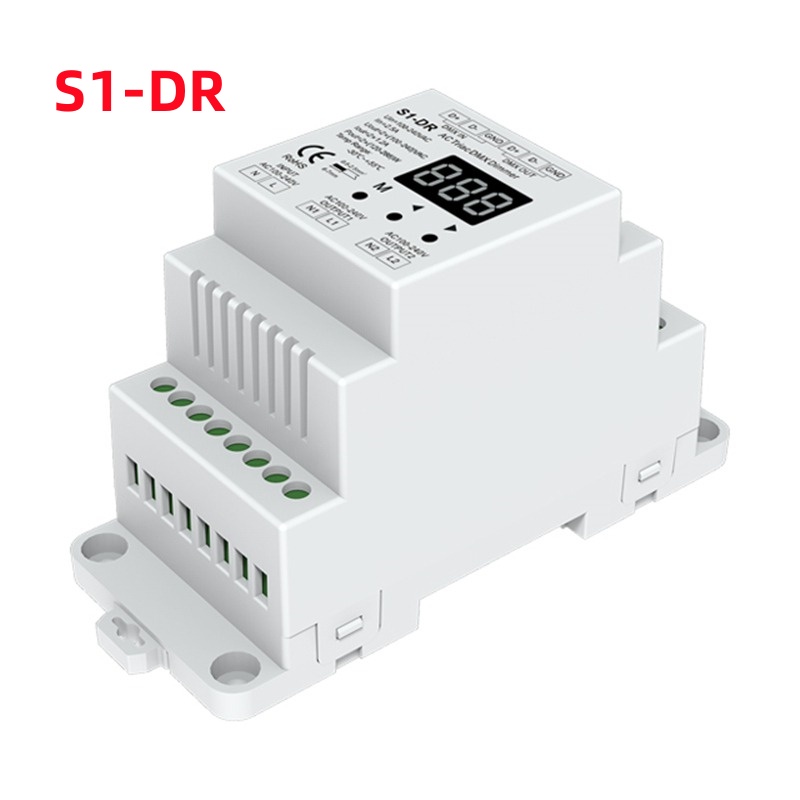 รางหรี่ไฟ Led S1-DR DIN 2 ช่อง AC Triac DMX DMX DMX 512 AC 110V- 220V หน้าจอตัวเลข
