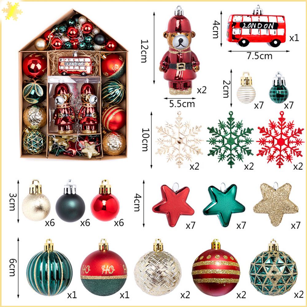 [LBE] 70 ชิ้น/กล่องการ์ตูนคริสต์มาสหมีรถบัสเกล็ดหิมะXmas Ball Shape Decorเครื่องประดับต้นคริสต์มาส 2023
