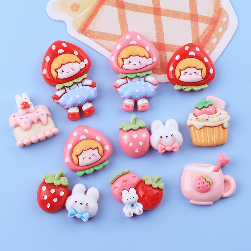 [3 @] For Jibbitz Crocs สติกเกอร์เรซิ่น รูปกระต่าย สตรอเบอร์รี่ โฮมเมด แวววาว diy อุปกรณ์เสริม สําหรับติดตกแต่งตู้เย็น กิ๊บติดผม รองเท้า XDD