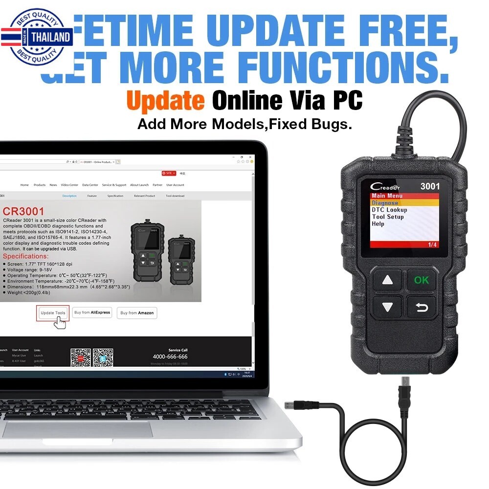 LAUNCH X431 เครื่องสแกนOBD2 /Eobdรุ่นCR3001,เครื่องอ่านรหัสวิเคราะห์ปัญหาเต็มระ3001