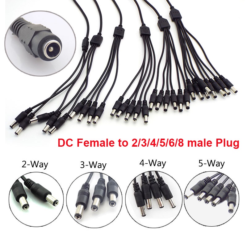 2.1*5.5 มม.1 หญิง 2 3 4 5 8 ชาย DC Power Splitter ปลั๊กสายสําหรับกล้องวงจรปิดความปลอดภัยกล้องอุปกรณ์เสริมอะแดปเตอร์จ่ายไฟ THH1
