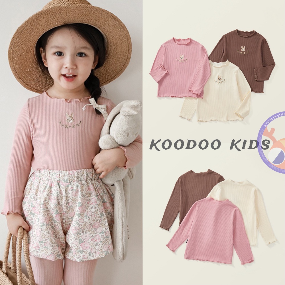 เสื้อเบลาส์ แขนยาว ผ้ายืด ปักลายกระต่าย สําหรับเด็กผู้หญิง 90-140 ซม.