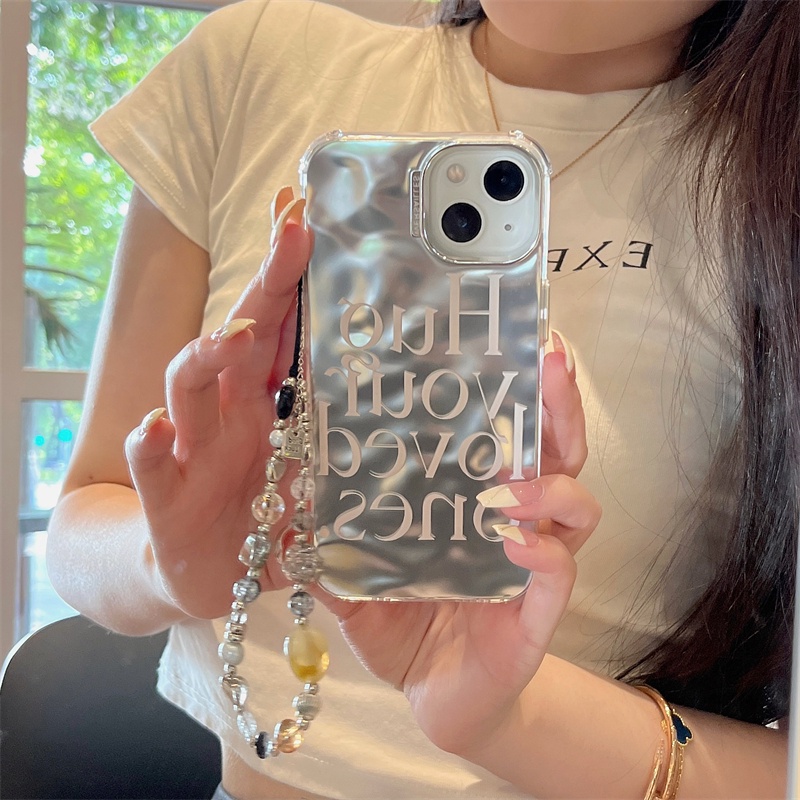 Huiwanju เคสโทรศัพท์มือถือนิ่ม ชุบไฟฟ้า ลายภาษาอังกฤษ สีขาวครีม ระลอกน้ํา สําหรับ Iphone 14promax 13 12 11 15pro