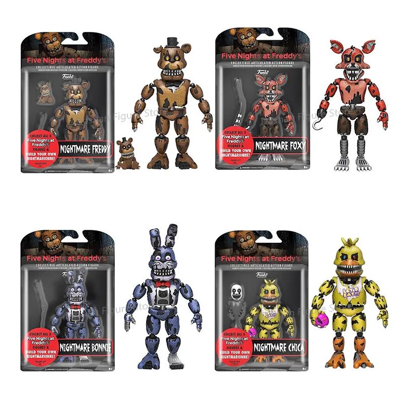 FNAF Nightmare Freddy Figures Bonnie Chica Action Figure PVC Funtime Foxy Collection Blacklight Fred