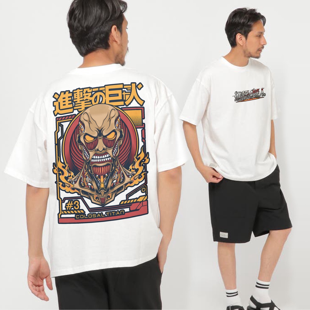 พิมพ์ลาย Attack on TItan anime Print unisex white round neck T Shirt_09