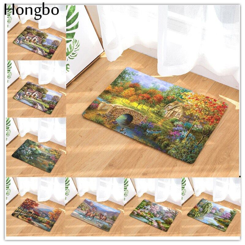 Hongbo ใหม่ พรมเช็ดเท้า พิมพ์ลายม้า ทรงกลม กันลื่น 40X60 50X80 สําหรับห้องน้ํา ห้องครัว บ้าน ห้องนั่งเล่น