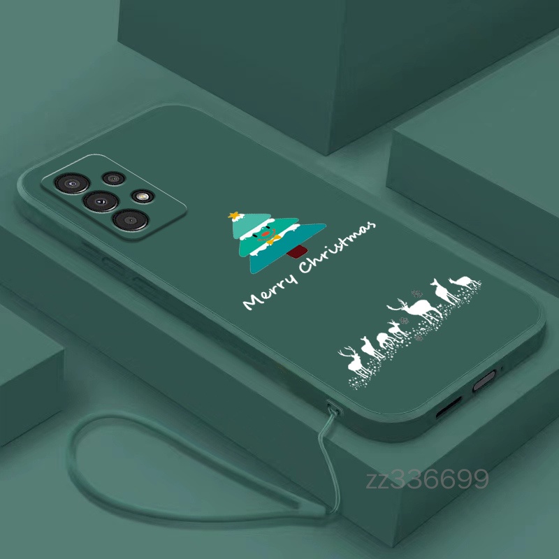 เคสโทรศัพท์มือถือ ซิลิโคน ขอบตรง ลายต้นคริสต์มาส สําหรับ Samsung A13 4G A23 5G A23 4G A33 5G A53 5G A73 5G M23
