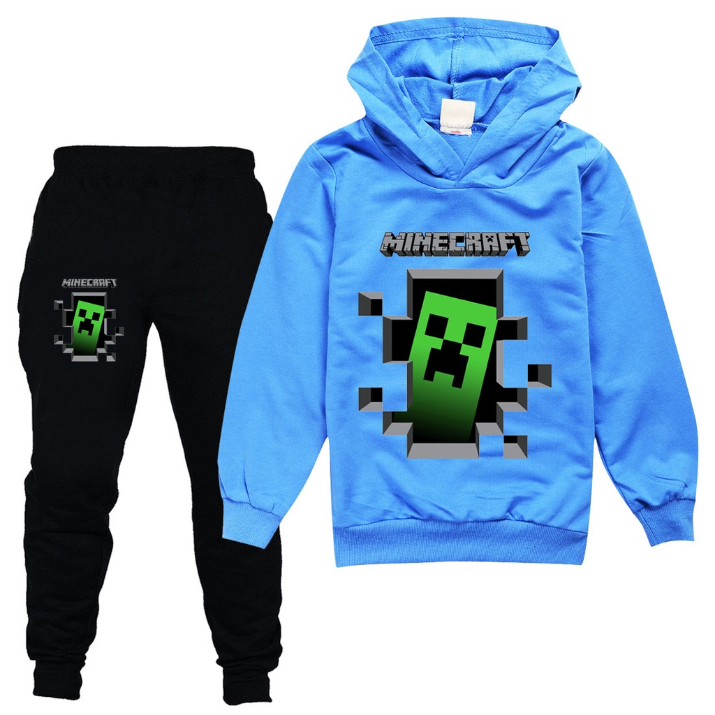 เสื้อกันหนาวแขนยาว มีฮู้ด และกางเกงขายาว ลาย Minecraft Game สําหรับเด็กผู้ชาย และเด็กผู้หญิง จํานวน 2 ชิ้น