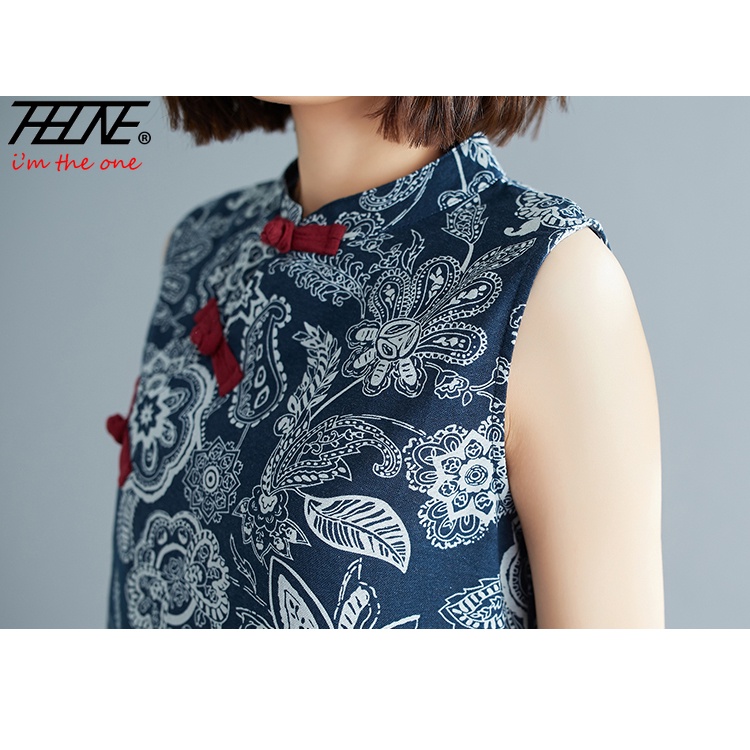 ชุดเดรสกี่เพ้า ผ้าฝ้าย และผ้าลินิน แขนกุด พิมพ์ลายดอกไม้ สไตล์เกาหลี และอินเดีย แบบดั้งเดิม สําหรับผู้หญิง - รูปที่ 4