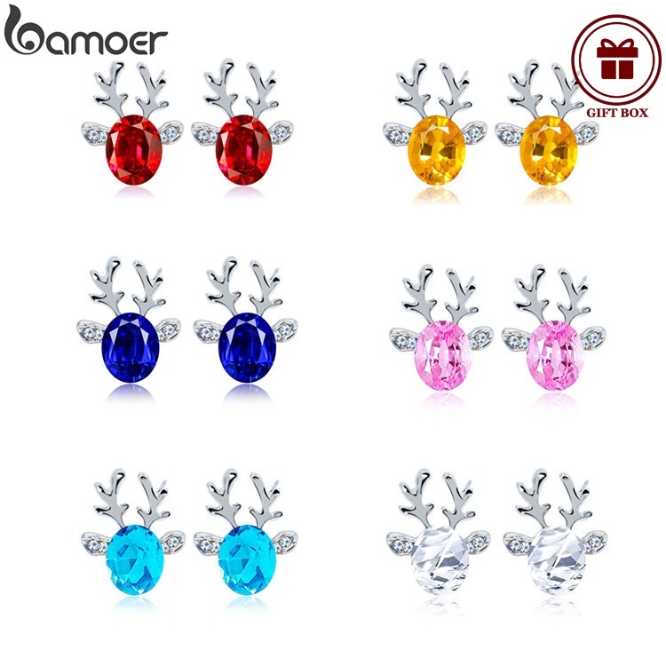 ต่างหู Studs อโลยและคริสตัล elk น่ารักสำหรับเทศกาลคริสต์มาส